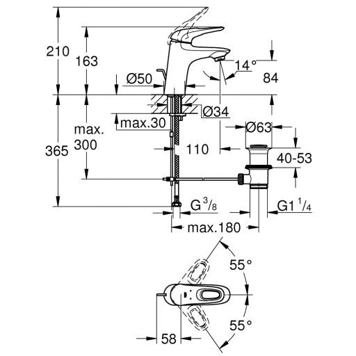 Смеситель для раковины GROHE Eurostyle 33558LS3 однорычажный белая луна
